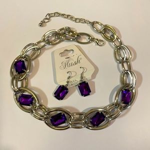 Purple and metal necklace matching earrings